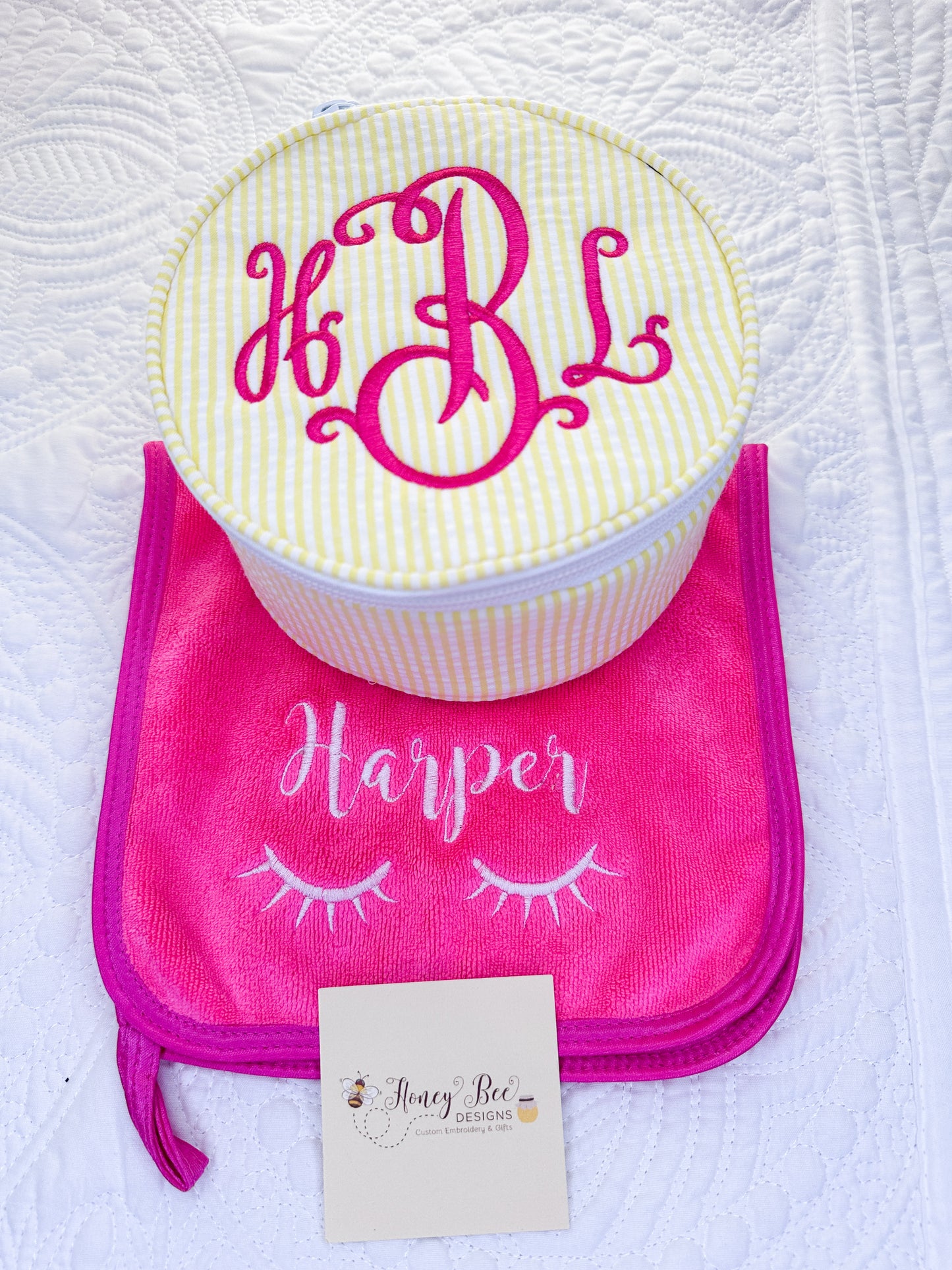 Monogrammed Button Bag and Make Up Remover Towel