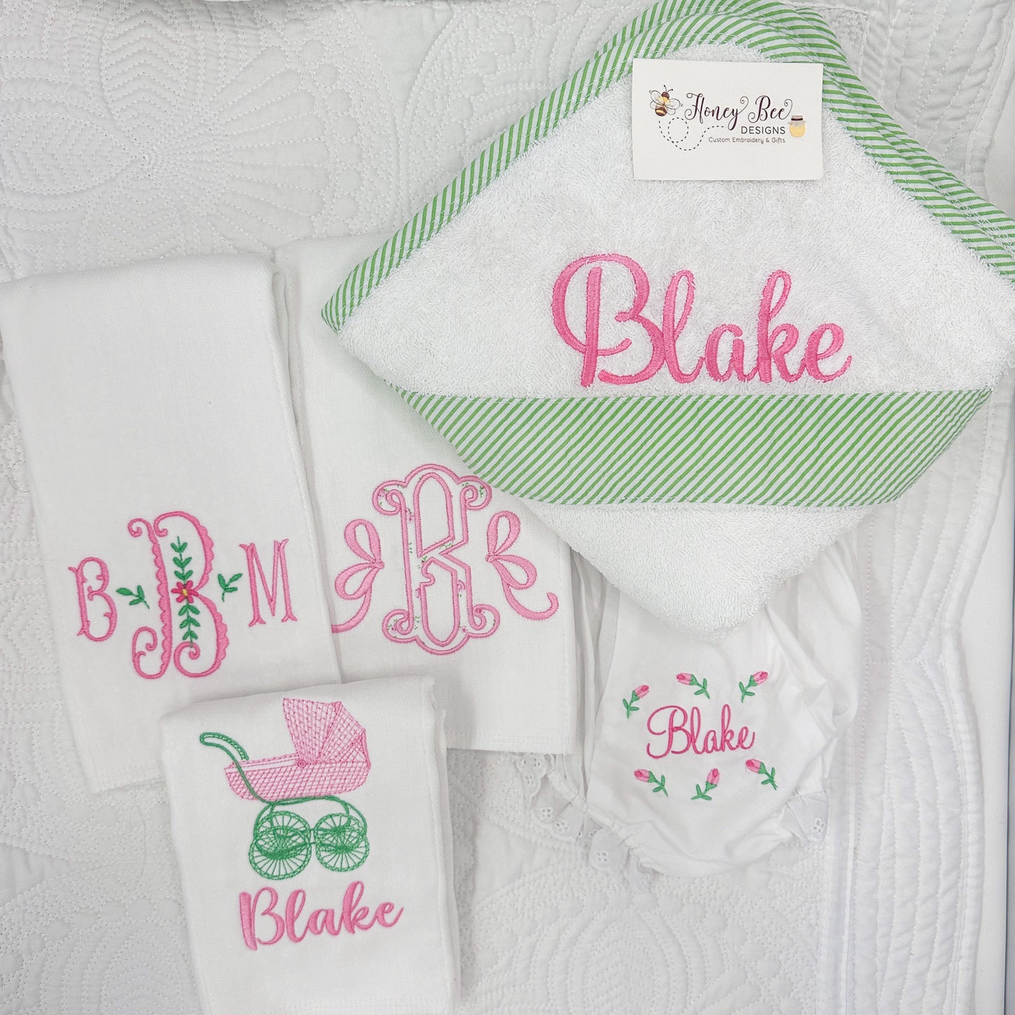Monogrammed Burp Cloths, Set of 3