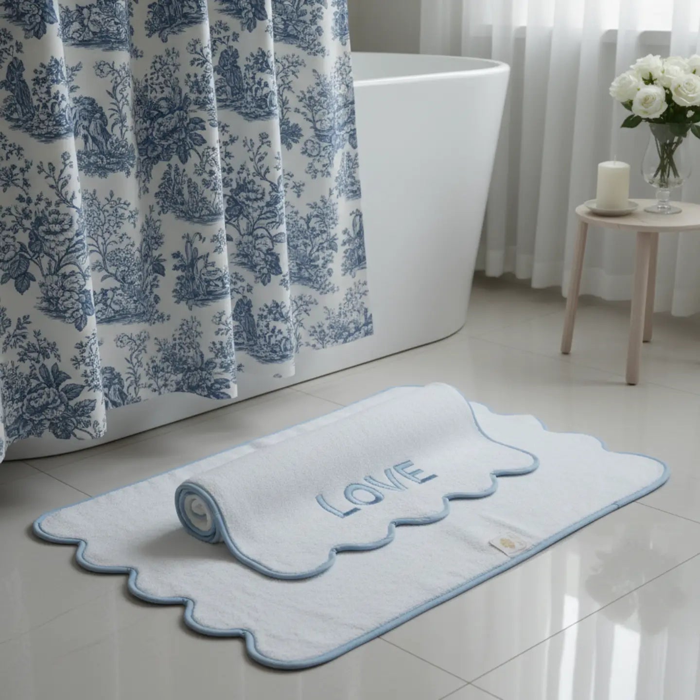 Monogrammed Scalloped Bath Mat