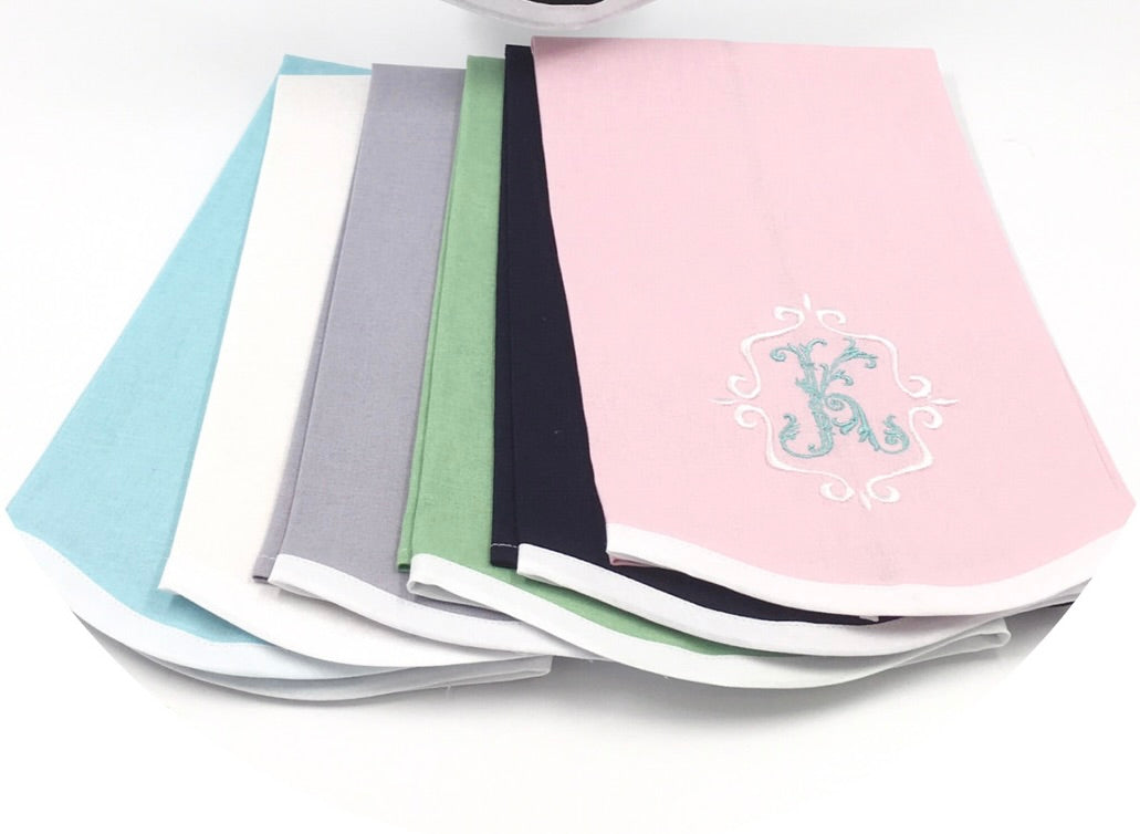 Linen Blend Scalloped Hem Guest Hand Towels