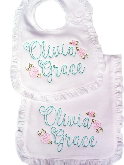 Ruffle Bib and Burp Cloth Set