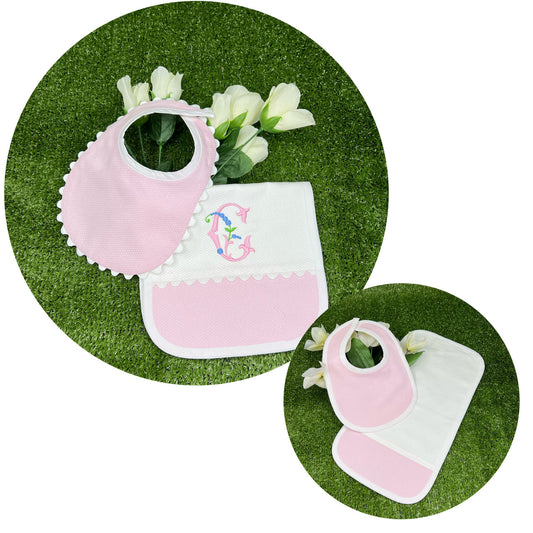 Cotton Pique Bib and Burp Cloth Set