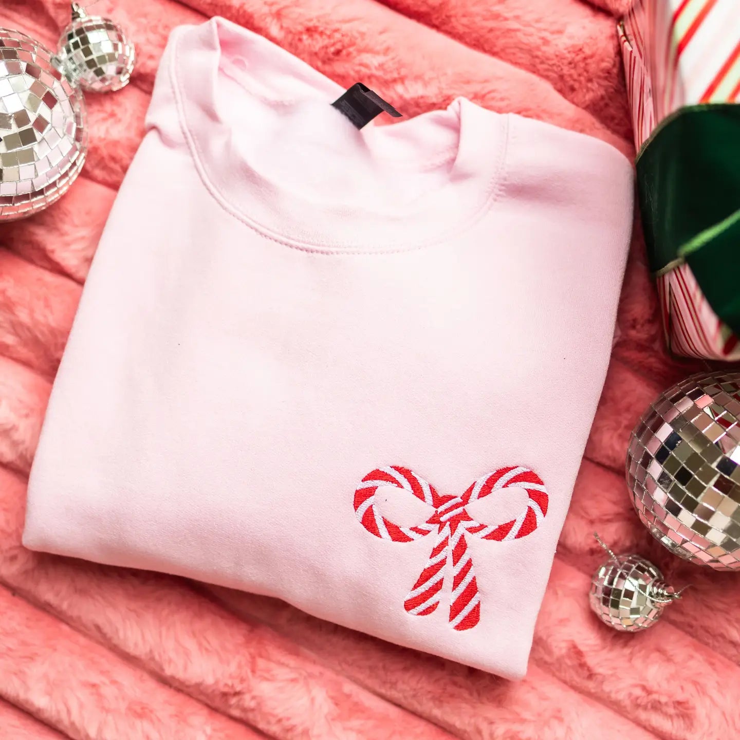 CANDY CANE BOW SWEATSHIRT