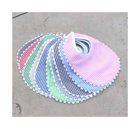 Gingham Bib and Burp Cloth Set with Ric Rac Trim