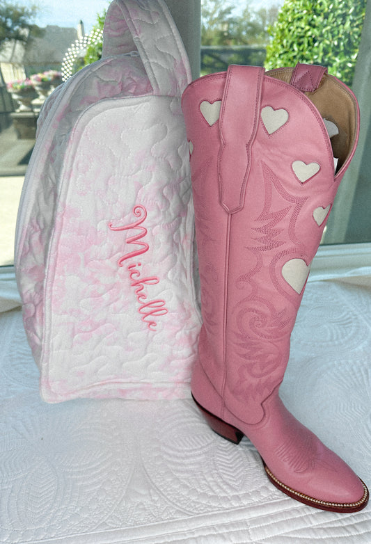 Monogrammed Quilted Boot Bag