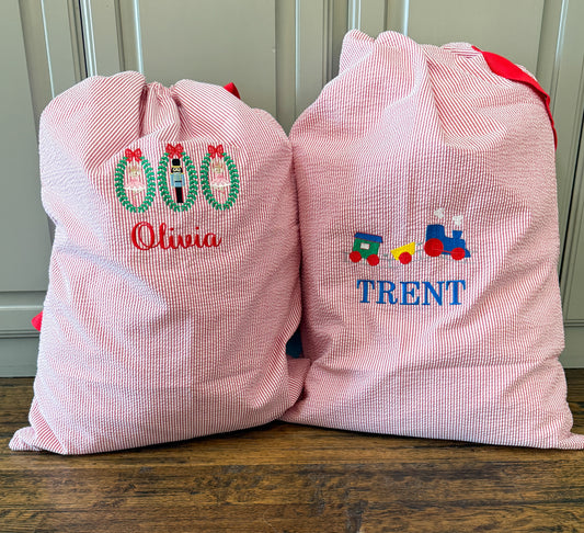 RED SEERSUCKER SANTA BAG