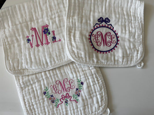 Monogrammed Muslin Burp Cloths Set of 3
