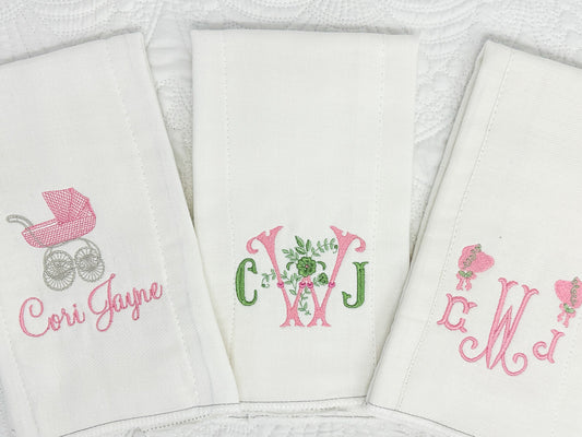 Monogrammed Burp Cloths, Set of 3