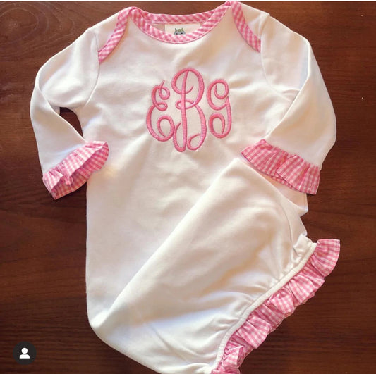Gingham Trimmed Baby Gown
