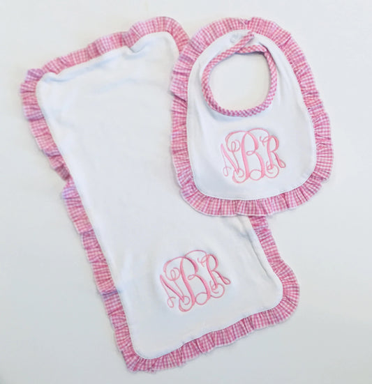 Gingham Trimmed Bibs