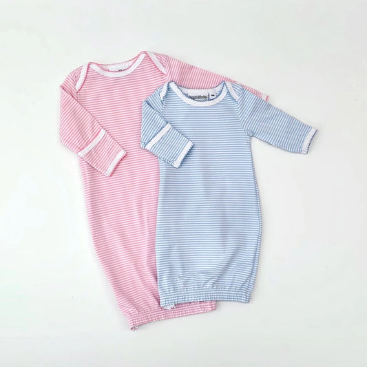 Striped Infant Gown with Picot Trim